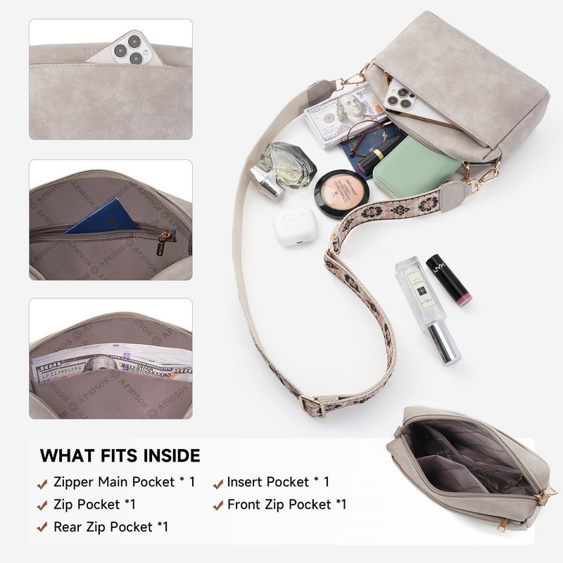 APHISON Small Crossbody Bags for Women, Triple Zip Crossbody Cell Phone Purse Shoulder Handbags with Adjustable Strap Gray - Image 3