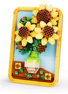 Vincent Van Gogh Sunflower Painting Building Block Kit, 871 Pieces, 3D Famous Art Micro Mini Set for Adults, Home Decor Model Toy, Not Compatible with Lego