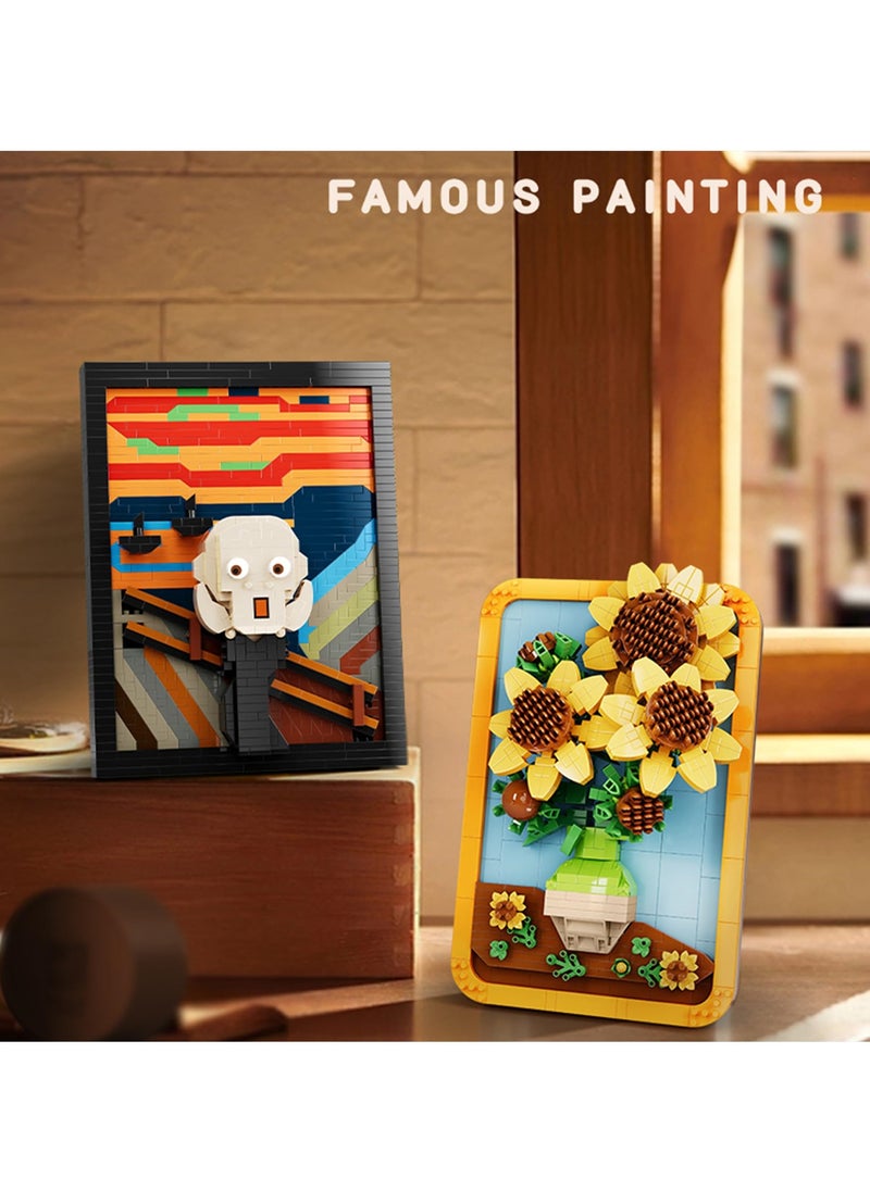 SYOSI - Vincent Van Gogh Sunflower Painting Building Block Kit, 871 Pieces, 3D Famous Art Micro Mini Set for Adults, Home Decor Model Toy, Not Compatible with Lego - Image 1