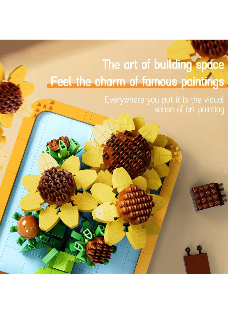 SYOSI - Vincent Van Gogh Sunflower Painting Building Block Kit, 871 Pieces, 3D Famous Art Micro Mini Set for Adults, Home Decor Model Toy, Not Compatible with Lego - Image 1