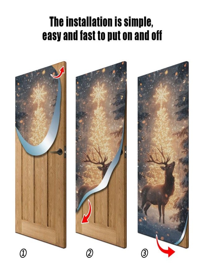 Burbuja Christmas Deer Door Cover, Stretch Fabric Backdrop Door Porch Covers for Home Party Holidays Decoration, 35x79 In - Image 2