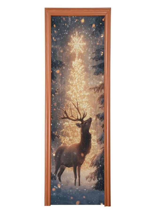 Burbuja Christmas Deer Door Cover, Stretch Fabric Backdrop Door Porch Covers for Home Party Holidays Decoration, 35x79 In - Image 1