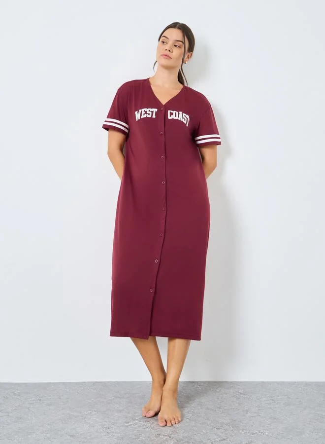 Styli Styli West Coast Striped Sleeve Button Through Nightshirt Dress