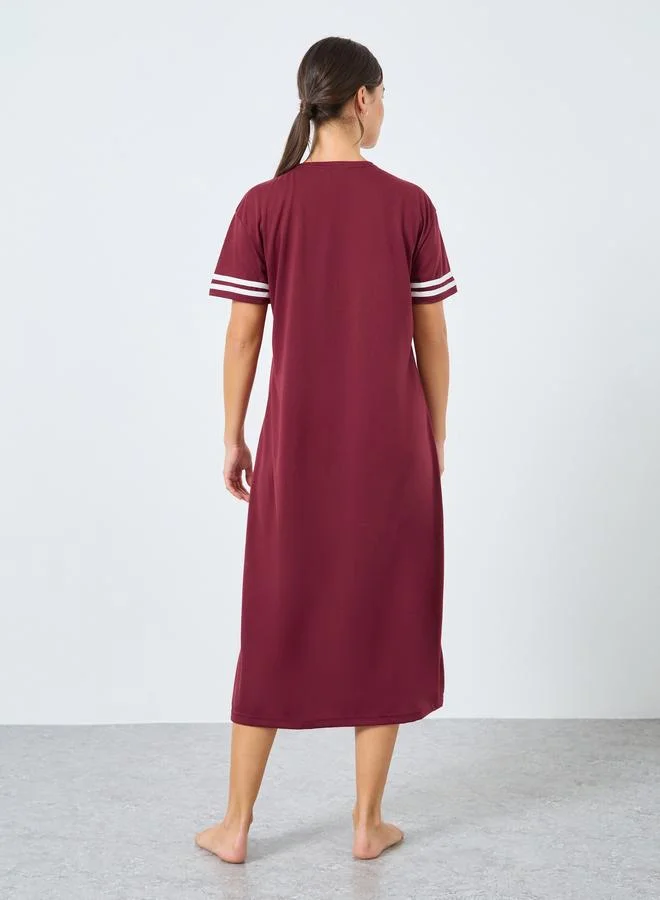 Styli Styli West Coast Striped Sleeve Button Through Nightshirt Dress