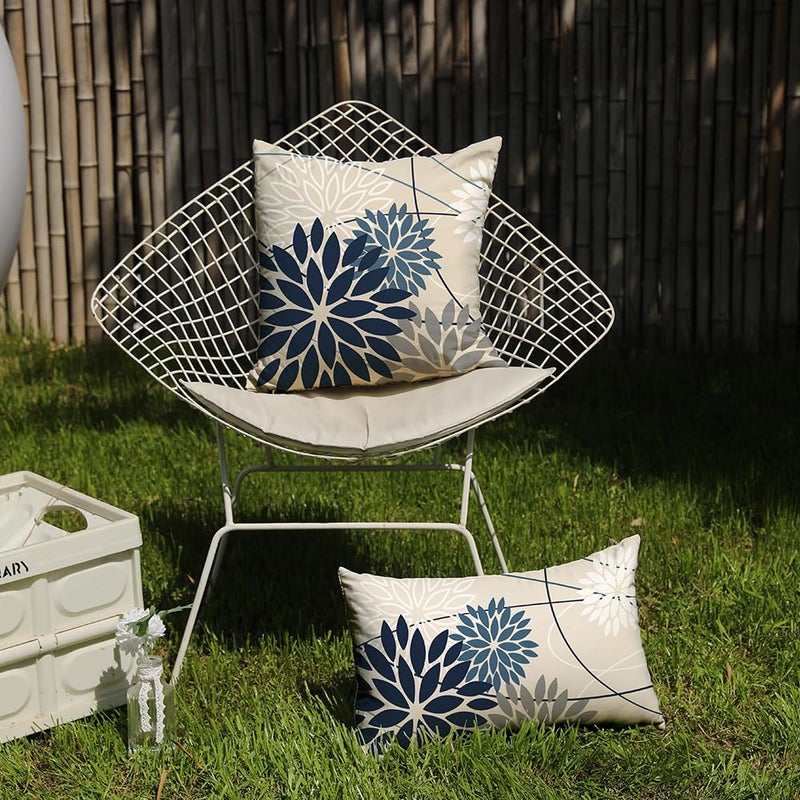 DFXSZ Blue and Gray Floral Pillow Covers 12x20 Set of 2 Outdoor Waterproof White Colored Decorative Throw Pillows Summer Pillowcase Polyester Cushion Case Decor for Couch Patio Funiture Garden Porch 01B12 - Image 4