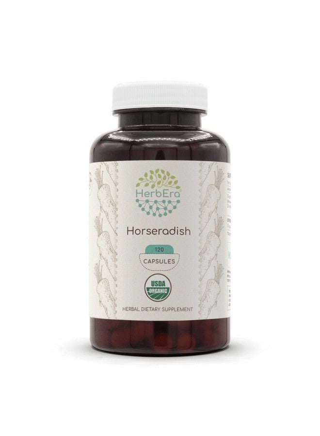 HerbEra Horseradish USDA Organic 120 Capsules | Natural Herbal Supplement | Certified Organic Vegetarian Capsules and Organic Horseradish (Armoracia rusticana) Dried Root (120 Capsules) - Image 1