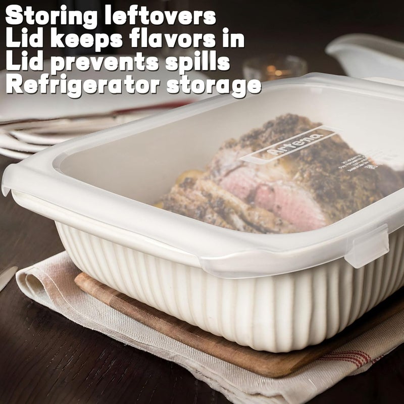 Artena Casserole Dishes For Oven, Ceramic Baking Dish, Large Lasagna Pan With Handles, Baking Pan Casserole Dish, Rectangular Bakeware Deep, White, Set Of 3 (5.1Qt/2.3Qt/1.1Qt) (Baking Dish With Lids) - Image 2