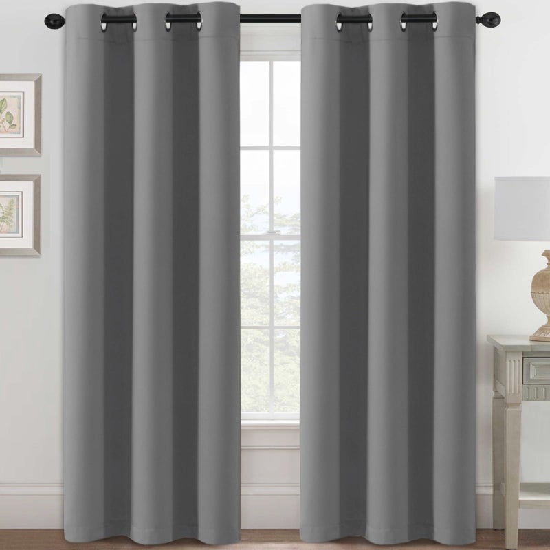 H.VERSAILTEX Blackout Curtains for Bedroom Thermal Insulated Room Darkening Living Room Curtains 84 Inch Long Grommet Privacy Protection Window Curtain Panels/Drapes for Nursery 2 Panels Grey - Image 1