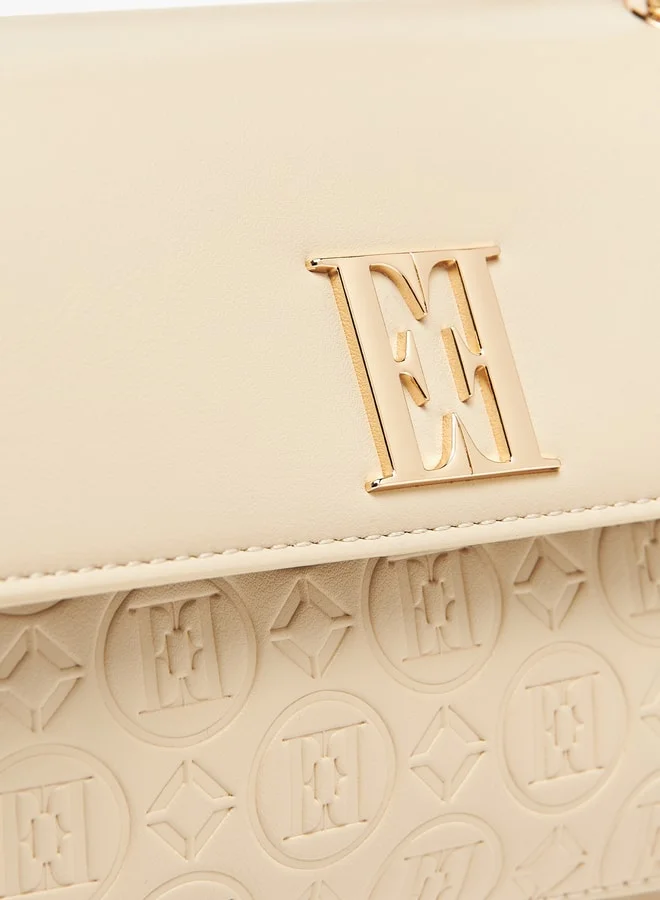 ELLE Monogram Embossed Satchel Bag with Chain Strap and Magnetic Closure