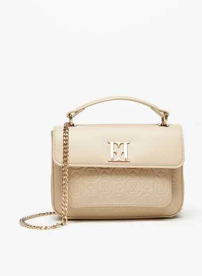 ELLE Monogram Embossed Satchel Bag with Chain Strap and Magnetic Closure