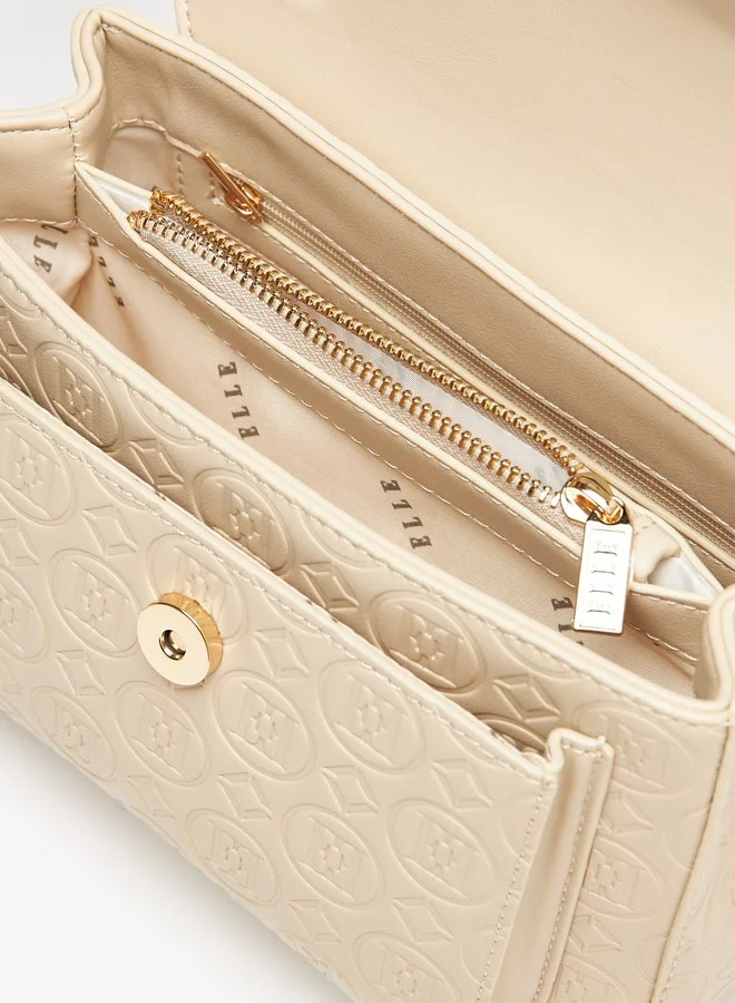 ELLE Monogram Embossed Satchel Bag with Chain Strap and Magnetic Closure