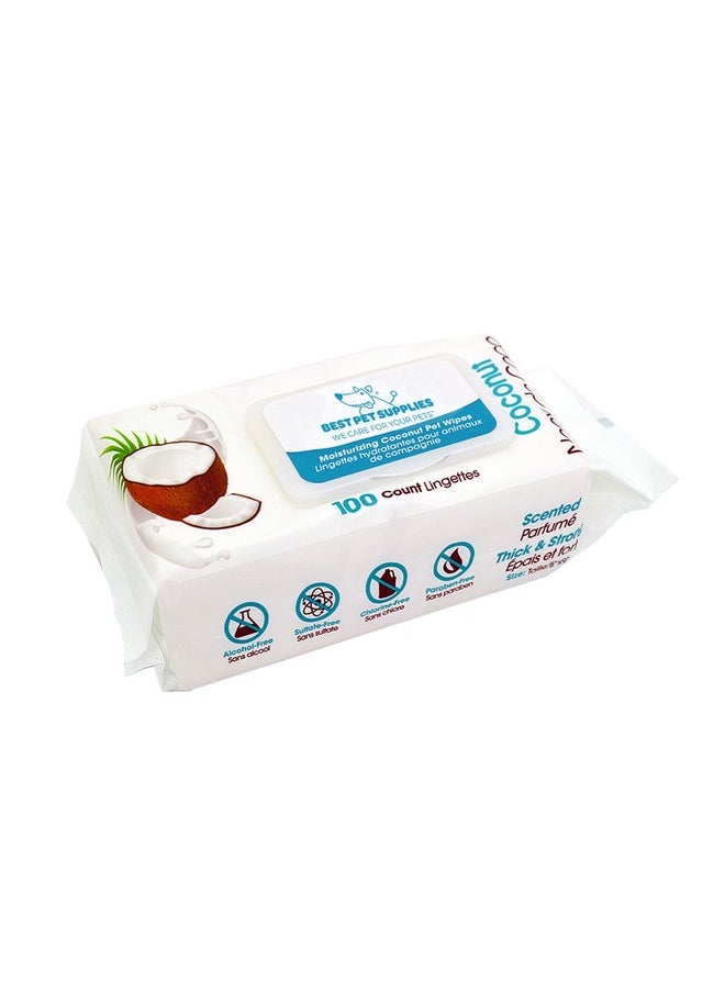 VOYAGER Best Pet Supplies CoconutScented Moisturizing Pet Wipes For Dogs & Cats  Extra Soft & Strong Grooming Wipes With Gentle PlantDerived Formula, Model Number: WwCo100 Count (Pack Of 1)  - Image 1