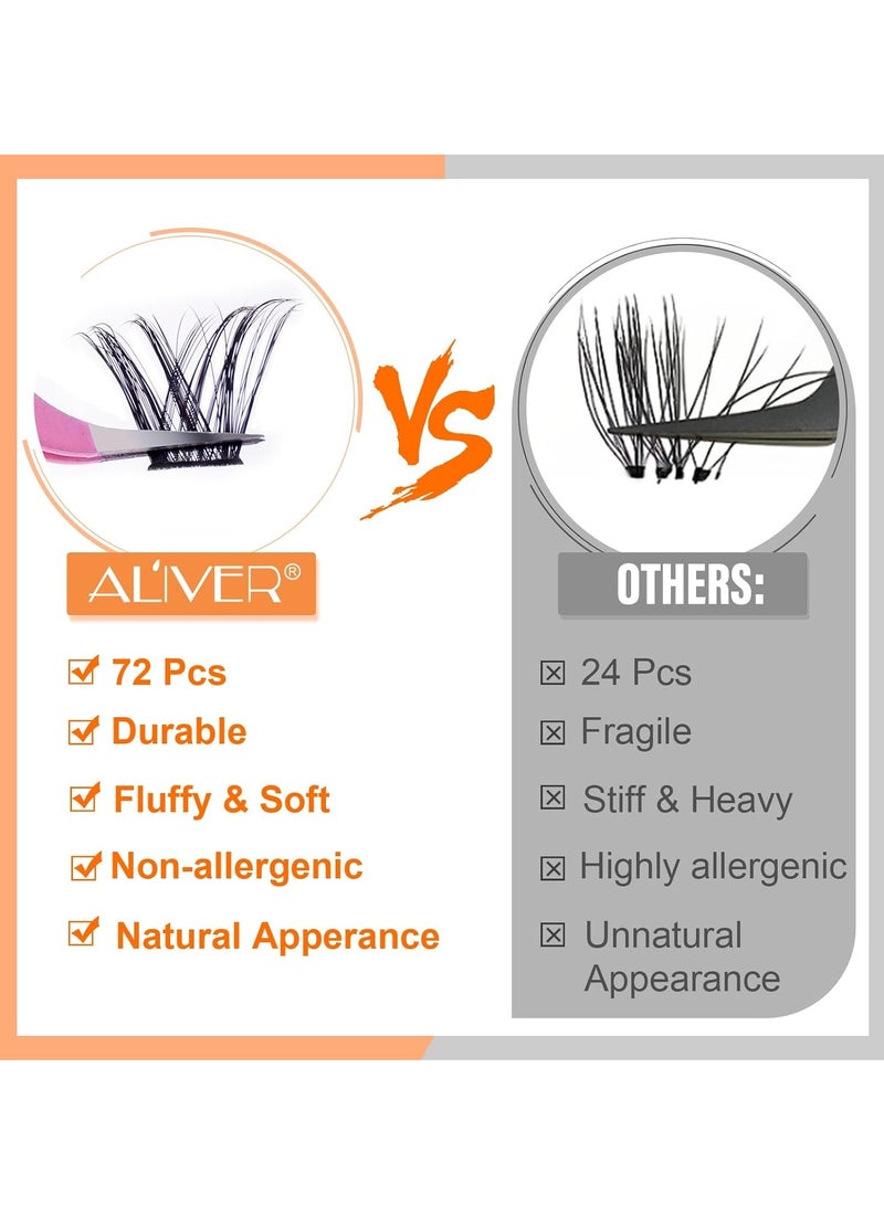 72 Pcs Lash Clusters Eyelash Extensions Wispy False Eyelashes Lash Clusters DIY Eyelash Extensions Individual False Eyelashes for Women 04