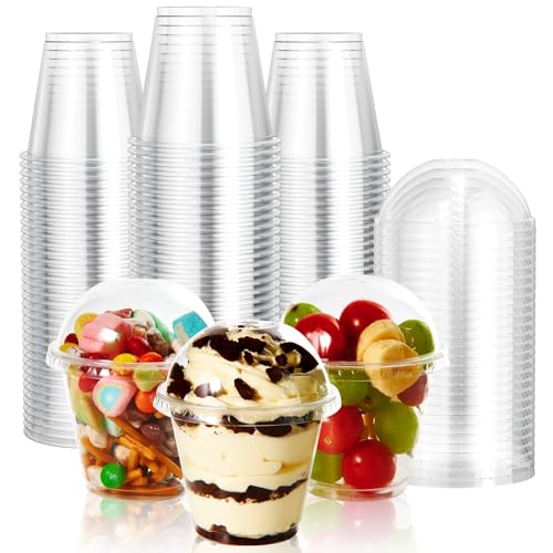 Vplus 200 Pack 9 OZ PET Plastic Cups with Dome Lids, Crystal Disposable Plastic Cups For Parfait, Fruit, Desserts, Snacks, Yogurt, and Jelly - Image 1