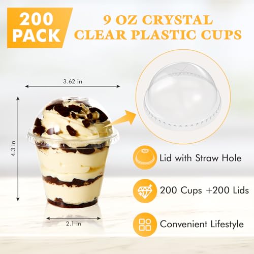 Vplus 200 Pack 9 OZ PET Plastic Cups with Dome Lids, Crystal Disposable Plastic Cups For Parfait, Fruit, Desserts, Snacks, Yogurt, and Jelly - Image 2