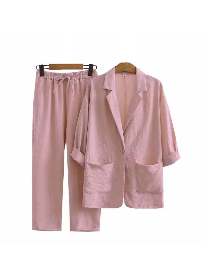 European And American New Women's Autumn Commuter Suit Cotton And Linen Jacket Pants Pocket Loose Fashion Casual Wear