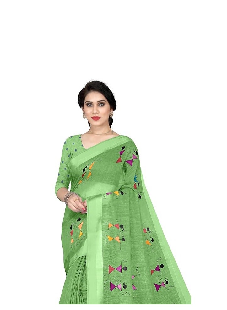 مملكة الإكسسوارات ساري نسائي من أكسسواريز كينجدوم بتصميم قبلي من مزيج القطن مع بلوزة  - Image 1