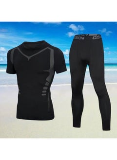 Generic Body Swimsuit Men's Swimming Trunks Long Summer Quick-drying Sunscreen Long Sleeve Trousers Split Hot Spring Beach Surfing Snorkeling Factory-Color:❥☆#∝〃★Cx Printed Short Sleeves + Black Tight Trousers☆❥-Size:❥☆Xl [ 70-80kg ]☆❥  - Image 1