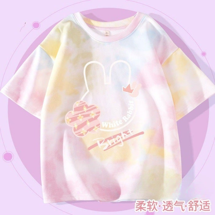2026 New Style Girls' Short-Sleeved Ice Silk T-Shirt, Summer Children'S Trendy Tie-Dye Summer Wear, Korean Style Loose T-Shirt For Older Children - Image 3