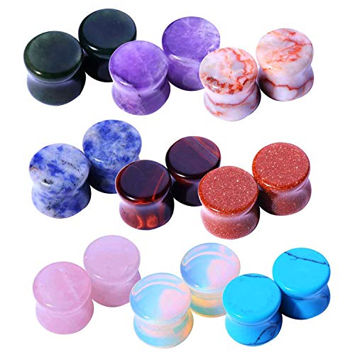 BodyJ4You 18PC Body Piercing Stone Plugs - Ear Stretching Kit - Gauges 0G (8mm) - Saddle Double Flared Tunnels Expander Stretchers Earrings - Men Women Unisex Jewelry - Image 1