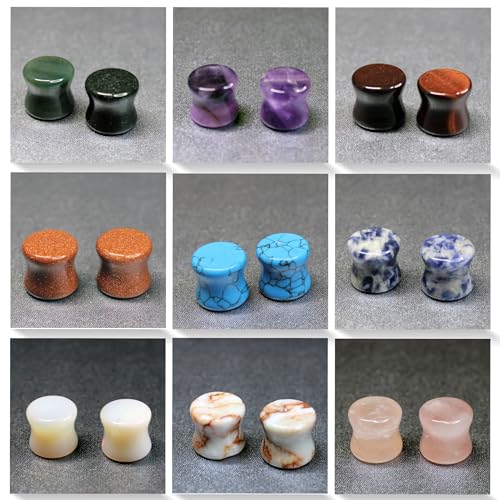 BodyJ4You 18PC Body Piercing Stone Plugs - Ear Stretching Kit - Gauges 0G (8mm) - Saddle Double Flared Tunnels Expander Stretchers Earrings - Men Women Unisex Jewelry - Image 2