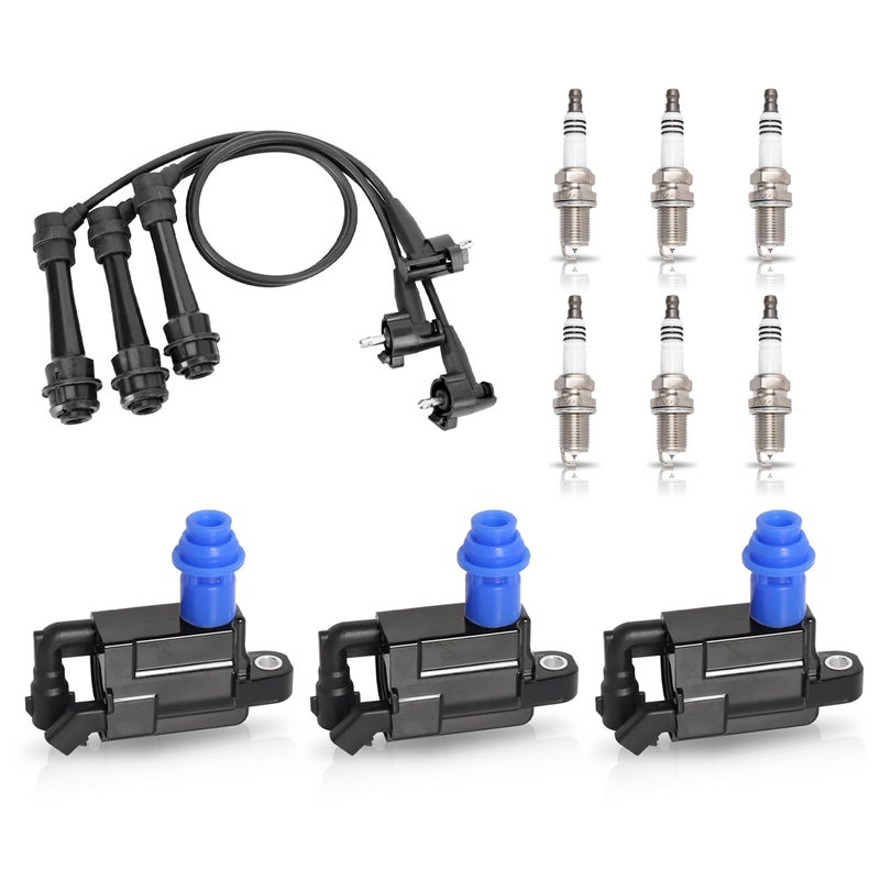 ENA Set of 3 Ignition Coil 6 Platinum Spark Plug and 3 Wire Set Compatible with Toyota Lexus 20012005 IS300 19982005 GS300 19982000 SC300 1998 Supra 30L V6 Replacement for UF228 4503 1756170