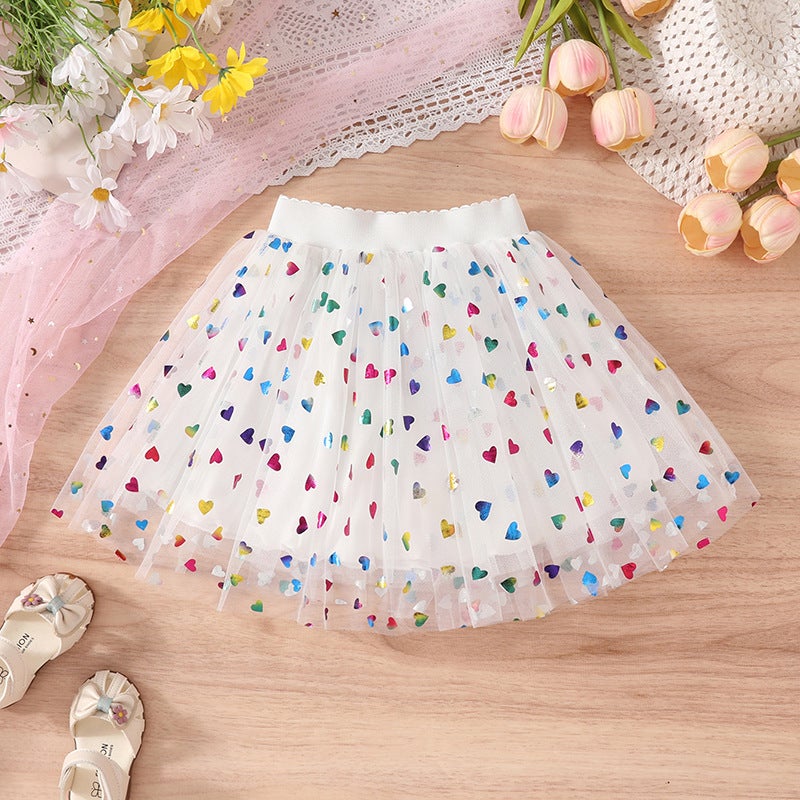 Four Seasons Children'S Clothing Girls Love Skirt 2025 Summer Short Skirt Puffy Girl Peach Heart Princess Skirt Half Skirt - Image 1