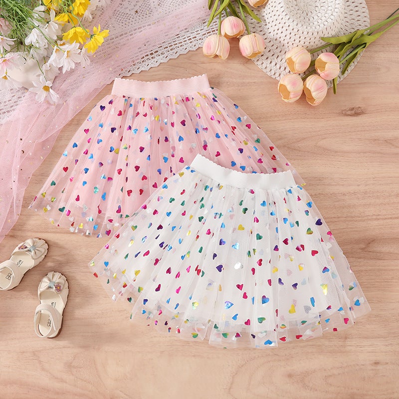 Four Seasons Children'S Clothing Girls Love Skirt 2025 Summer Short Skirt Puffy Girl Peach Heart Princess Skirt Half Skirt - Image 2