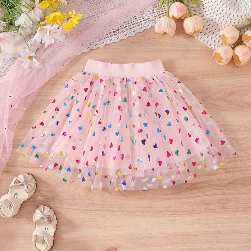 Four Seasons Children'S Clothing Girls Love Skirt 2025 Summer Short Skirt Puffy Girl Peach Heart Princess Skirt Half Skirt - Image 3