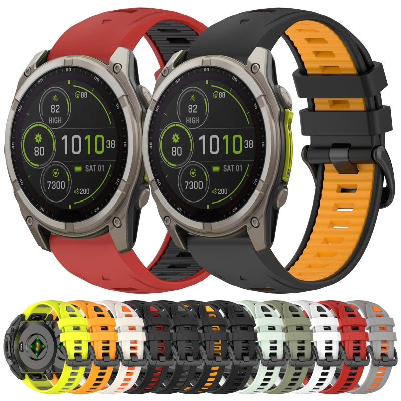S-TOP For Garmin 22mm xDfind Dual Color Quick Release Steel Buckle Silicone Watch Band(Military Green+Black) - Image 3
