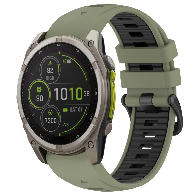 S-TOP For Garmin 22mm xDfind Dual Color Quick Release Steel Buckle Silicone Watch Band(Military Green+Black) - Image 1