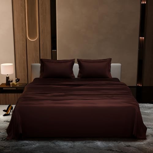 Stoa Paris Satin Bedsheet King Size with 2 Pillow Covers, 300TC Premium Bedsheets King Size, Home Decor, Ultimate Comfort, 274 cm x 228 cm, Date Night - Hot Chocolate - Image 2