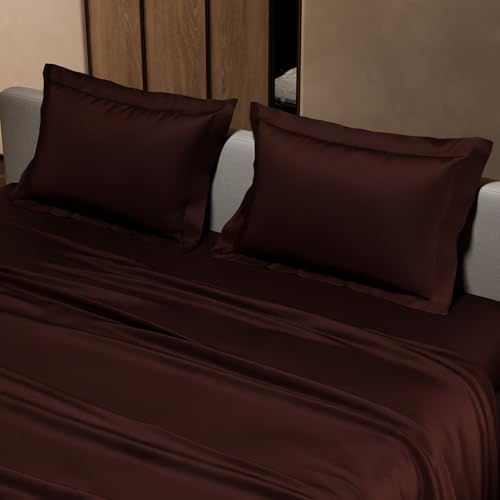Stoa Paris Satin Bedsheet King Size with 2 Pillow Covers, 300TC Premium Bedsheets King Size, Home Decor, Ultimate Comfort, 274 cm x 228 cm, Date Night - Hot Chocolate - Image 4