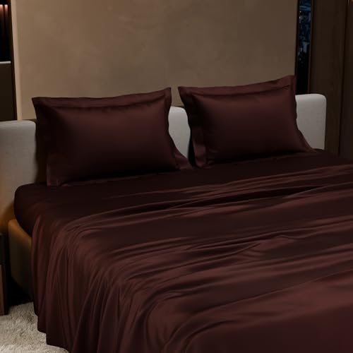 Stoa Paris Satin Bedsheet King Size with 2 Pillow Covers, 300TC Premium Bedsheets King Size, Home Decor, Ultimate Comfort, 274 cm x 228 cm, Date Night - Hot Chocolate - Image 3