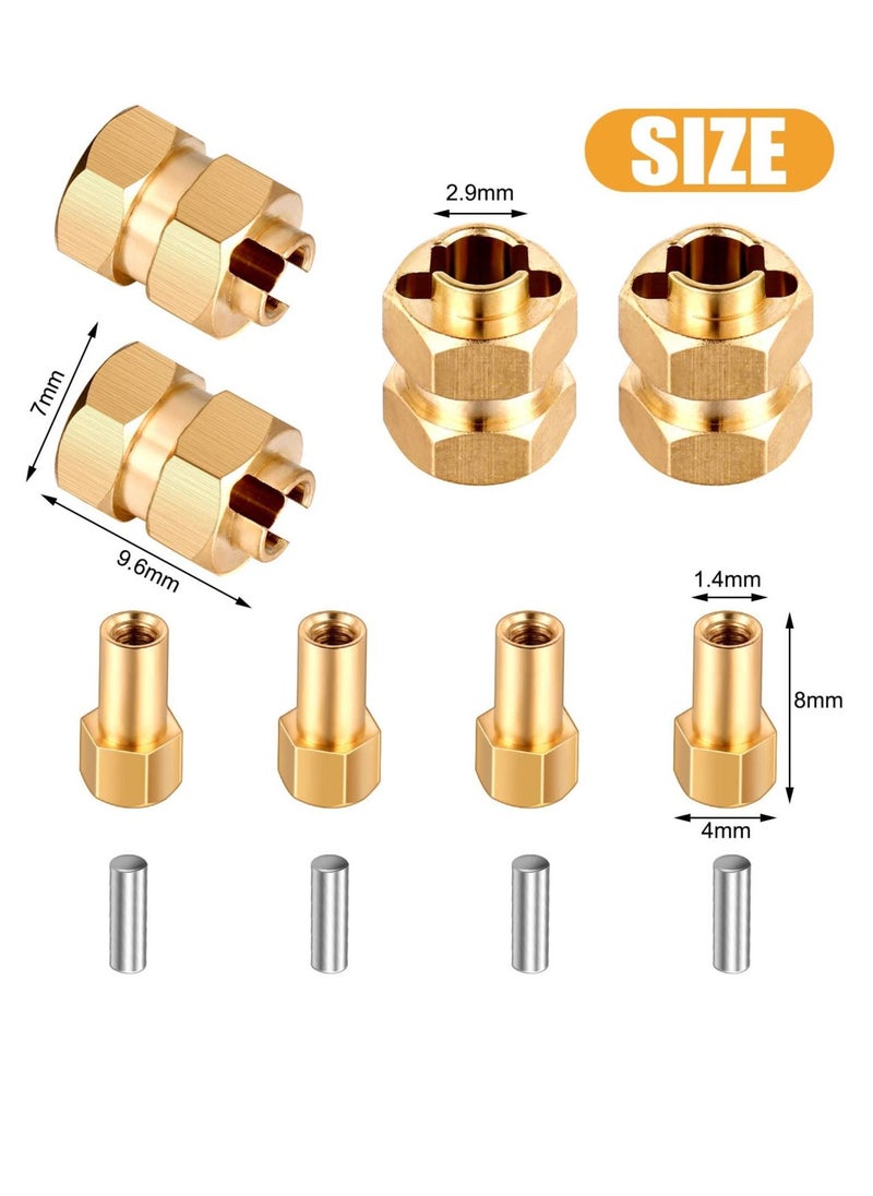 KASTWAVE - Hex hub Extended Wheel Wheel Spacers Brass Weight Hex Hub Extended Combiner with a Cross Wrench Compatible SCX24 AXI90081 Upgrades Parts 1/24 RC Crawler Car Accessories Golden - Image 1
