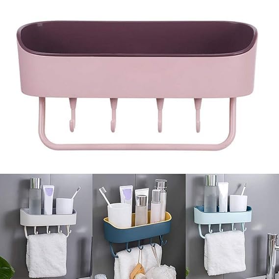GAMAHA Multipurpose Plastic Kitchen Bathroom Shelf Wall Storage Rack with Magic Sticker Towel Holder Pack of 1 - Image 3