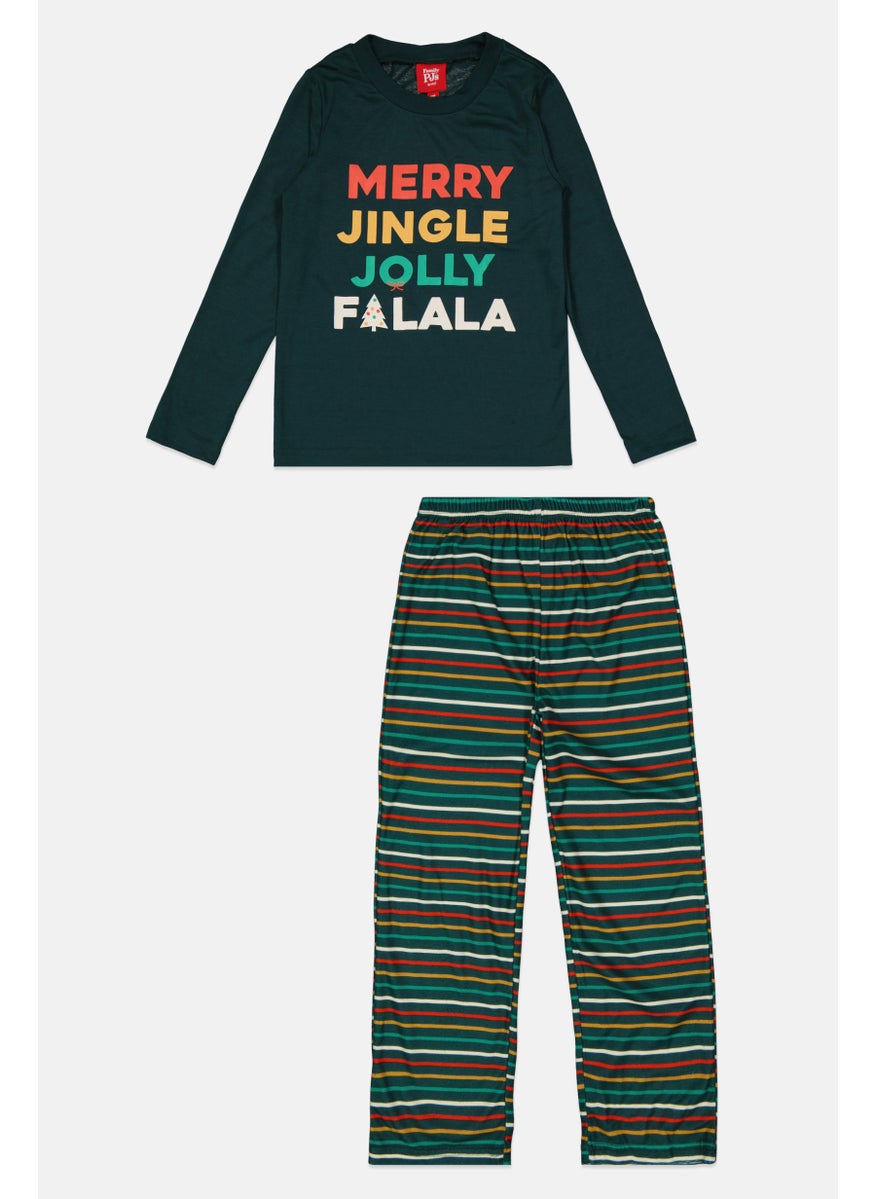 Family PJs Kids Girl 2 Pieces Graphic Print Pajama Set, Dark Green Combo  - Image 1