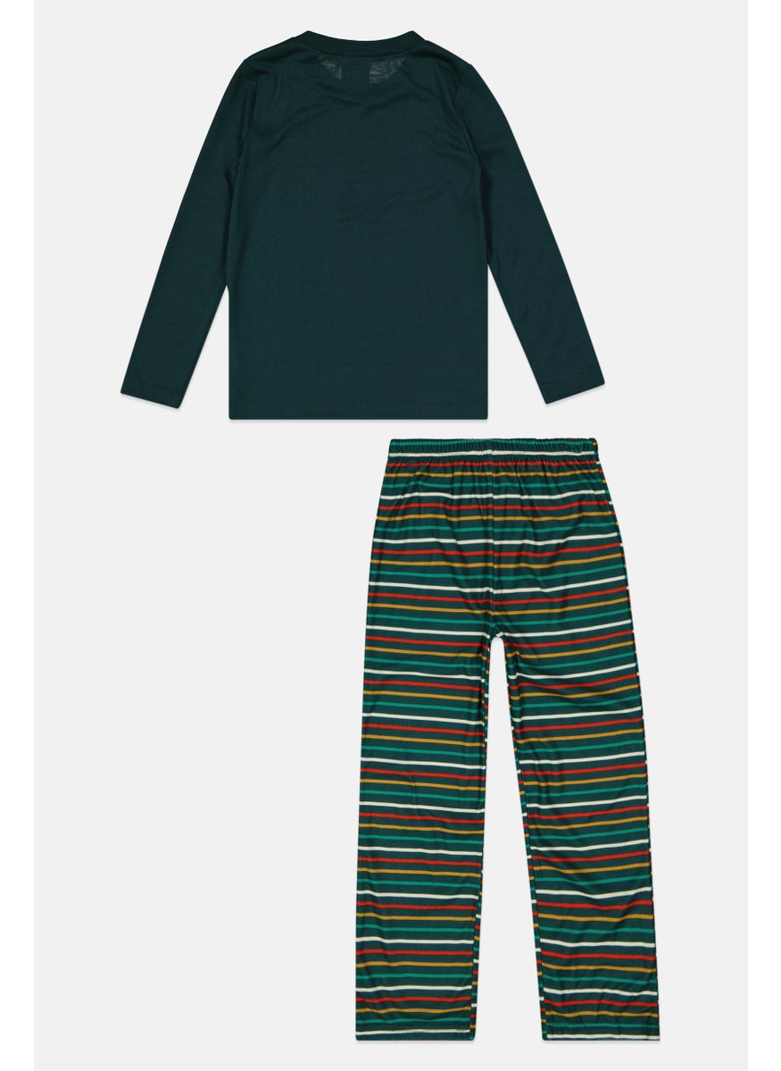 Family PJs Kids Girl 2 Pieces Graphic Print Pajama Set, Dark Green Combo  - Image 2