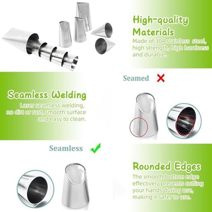 MDLJG 23 pcs Icing Piping Tipswith 8rose flower piping tips 2 Flower Nails 1 Flower Lifter 1Cake Decorating Tips Brush 5 Piping Bags & 6 pastry bag tiesCake Decorating Tool Kit Petal Icing Tips - Image 3