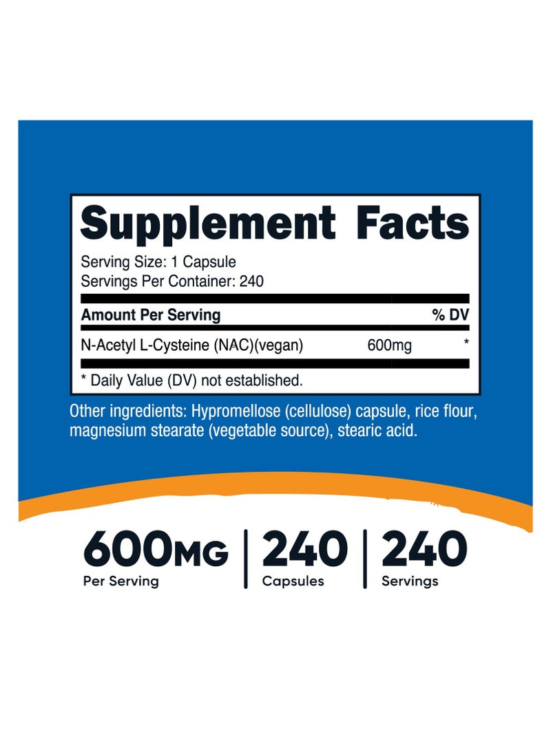 Nutricost - NAC - N-Acetyl L-Cysteine, 600 MG Per Serving | 240 Capsules |240 SERVINGS - Image 1
