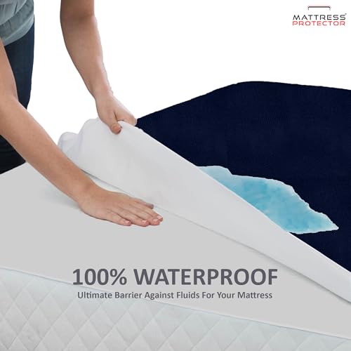 Mattress Protector Queen Size | Terry Cotton Mattress Cover | Soft & Breathable Bed Protector | Water Proof Bed Sheet for Stain & Spill, Dust Protection with Elastic, 72x60 Inch (6x5 ft), Dark Blue - Image 4