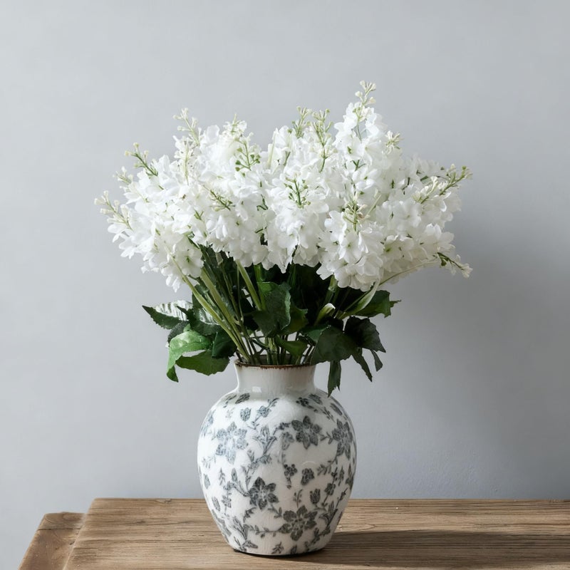SIDUCAL Ceramic Vintage Vase, 5.83 Inch Retro Ice Cracked Chinoiserie Floral Vase, Rustic Farmhouse Vases for Home Decor, Bookshelf, Garden, Chinoiserie Decor, Tuscan Decor, Gray Floral Pattern - Image 1