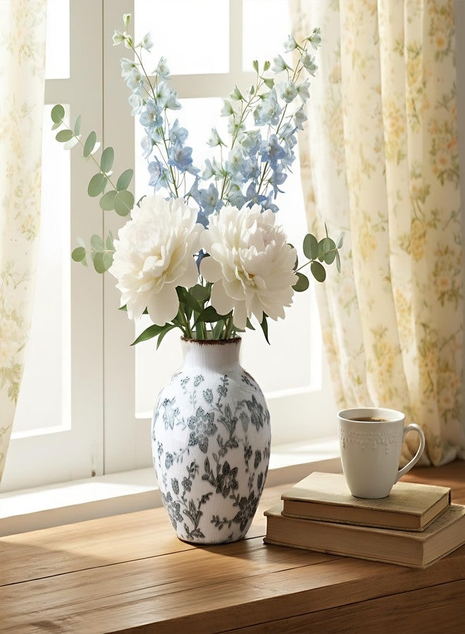 SIDUCAL Ceramic Vintage Vase, 5.83 Inch Retro Ice Cracked Chinoiserie Floral Vase, Rustic Farmhouse Vases for Home Decor, Bookshelf, Garden, Chinoiserie Decor, Tuscan Decor, Gray Floral Pattern - Image 5