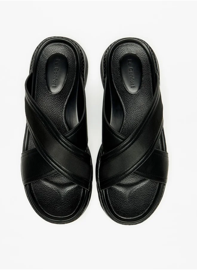 لو كونفورت Men's Cross Strap Slip-On Sandals