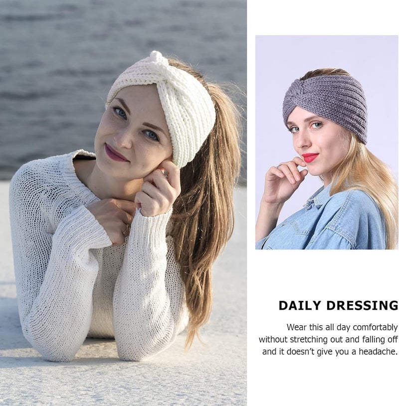 DRESHOW Knit Crochet Headband for Women Ear Warmer Soft Turban Stretch Warmer Headbands Winter Fashion Head Wrap - Image 4