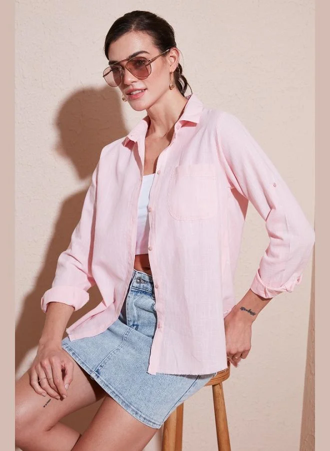 ليلا قميص قطني ليلا بقصة عادية بجيوب للنساء