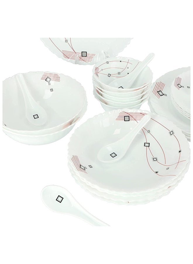 Royalford 33-Piece Opal Ware Floral Dinner Set With 6X27Cm Dinner Plates, 6X19Cm Flat Plates, 1X33Cm Oval Plate, 6X22Cm Deep Soup Plates, 6X13Cm Salad Bowls, 2X20Cm Salad Bowls, 6Xspoons, Serves 6 For Everyday Use, White White - Image 2