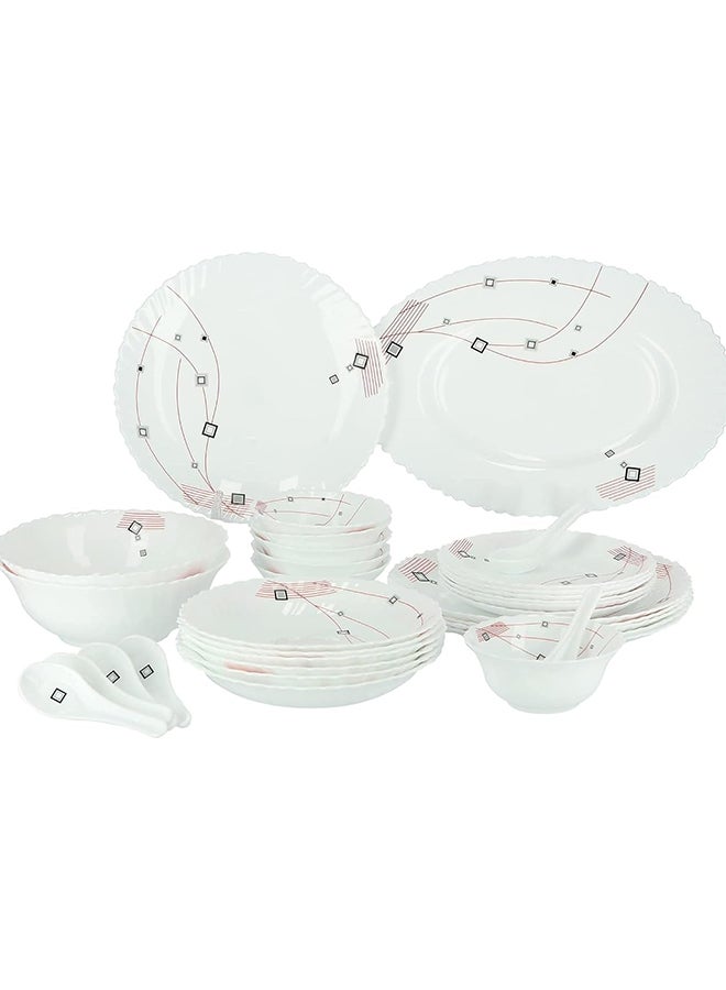 Royalford 33-Piece Opal Ware Floral Dinner Set With 6X27Cm Dinner Plates, 6X19Cm Flat Plates, 1X33Cm Oval Plate, 6X22Cm Deep Soup Plates, 6X13Cm Salad Bowls, 2X20Cm Salad Bowls, 6Xspoons, Serves 6 For Everyday Use, White White - Image 1