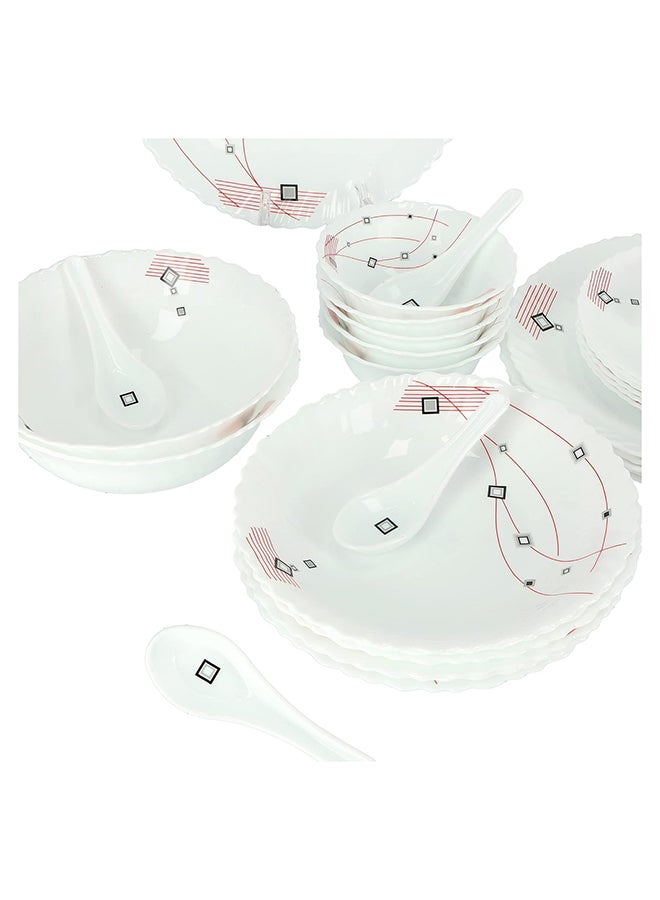 Royalford 33-Piece Opal Ware Floral Dinner Set With 6X27Cm Dinner Plates, 6X19Cm Flat Plates, 1X33Cm Oval Plate, 6X22Cm Deep Soup Plates, 6X13Cm Salad Bowls, 2X20Cm Salad Bowls, 6Xspoons, Serves 6 For Everyday Use, White White - Image 3