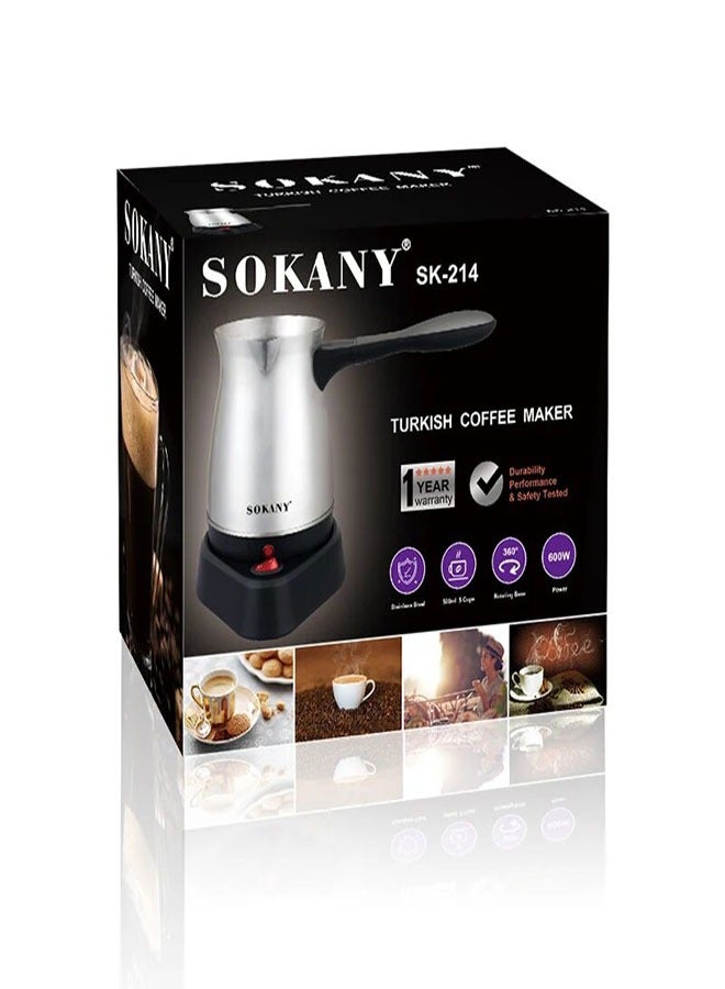 Sokany Stainless Steel Portable Waterproof Electric Turkish and Greek Coffee Maker, Home Water Boiler, 500ml, SK-214 (Multiple Colors), Stainless Steel